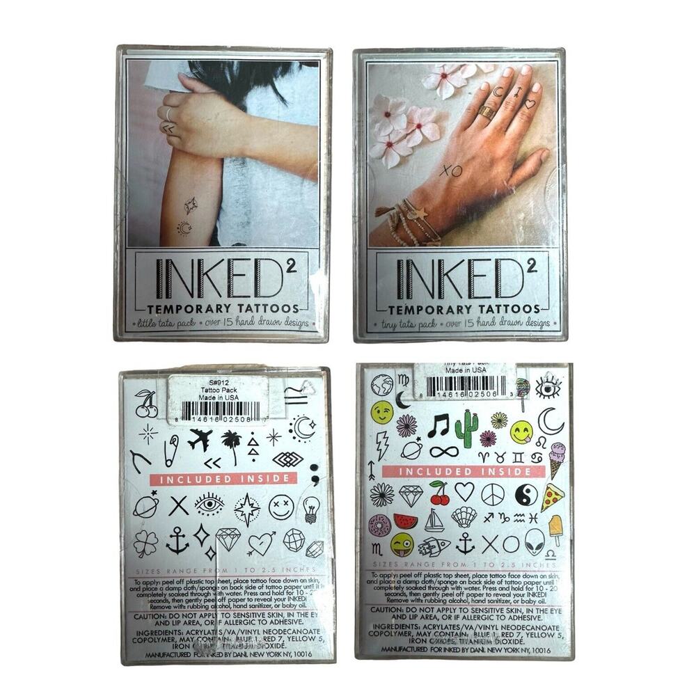 Lot of 2 INKED2 Temporary Tattoos Little & Tiny Tats Packs - Over 15 Design Each